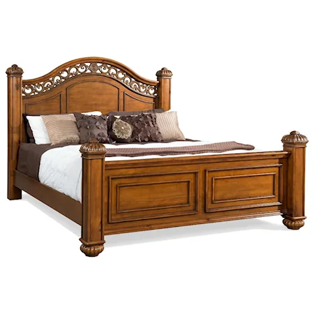 Queen Poster Bed with Intricate Metal Accent